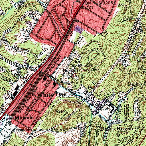 Topographic Map of Chattanooga Memorial Park Cemetery, TN