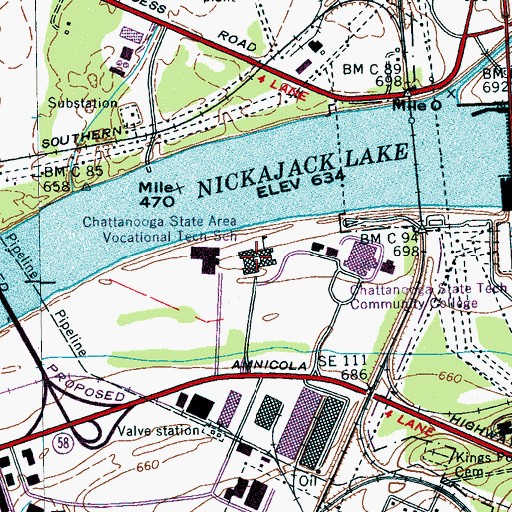 Topographic Map of Chattanooga State Area Vocational Technical School, TN