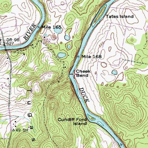 Topographic Map of Cheek Bend, TN