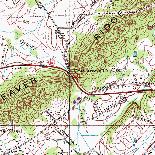 Topographic Map of Cheneworth Gap, TN