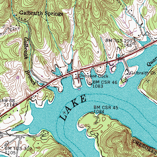 Topographic Map of Cherokee Dock, TN