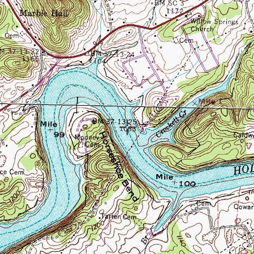 Topographic Map of Cherokee Lake, TN