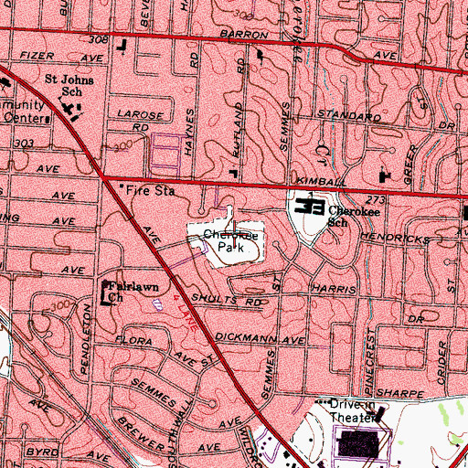 Topographic Map of Cherokee Park, TN