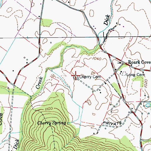 Topographic Map of Cherry Cemetery, TN