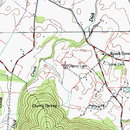 Topographic Map of Cherry Cemetery, TN