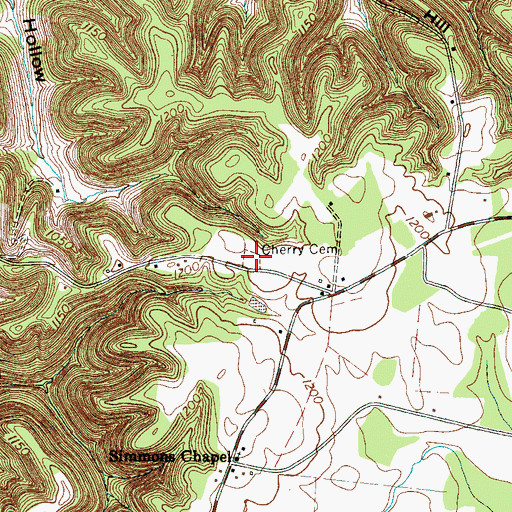 Topographic Map of Cherry Cemetery, TN