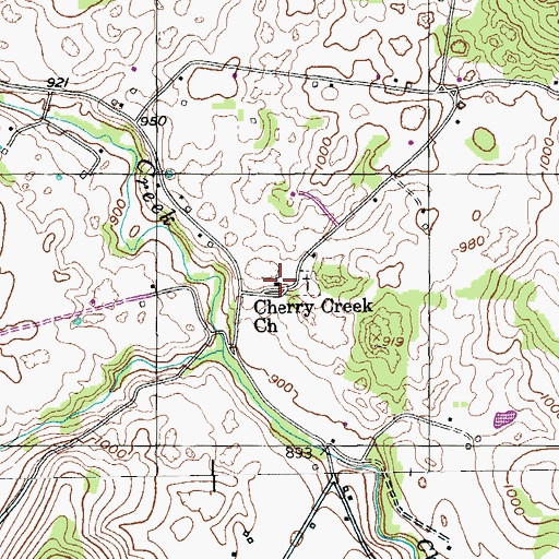 Topographic Map of Cherry Creek Church, TN