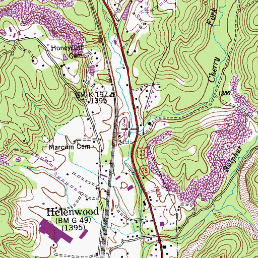Topographic Map of Cherry Fork Creek, TN