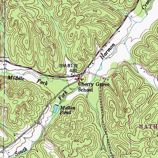 Topographic Map of Cherry Grove School, TN