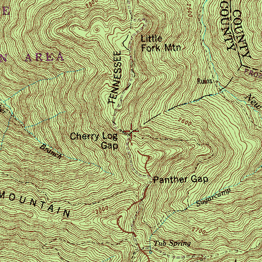 Topographic Map of Cherry Log Gap, TN