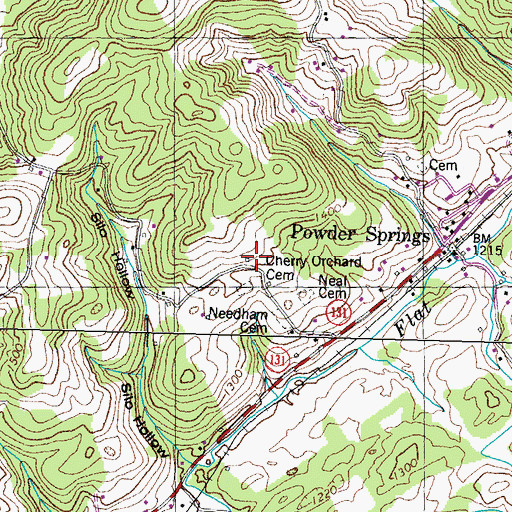 Topographic Map of Cherry Orchard Cemetery, TN