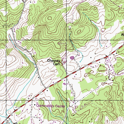 Topographic Map of Chesney Cemetery, TN
