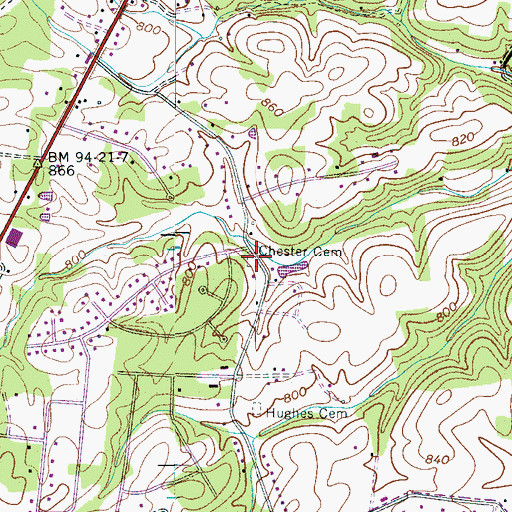 Topographic Map of Chester Cemetery, TN
