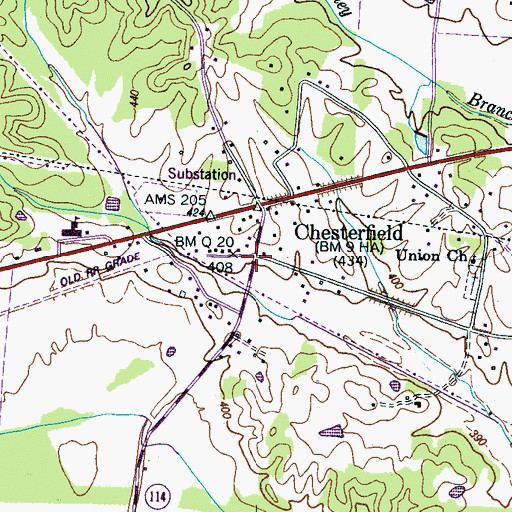 Topographic Map of Chesterfield, TN