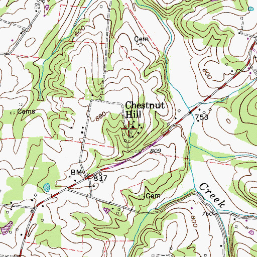 Topographic Map of Chestnut Hill, TN
