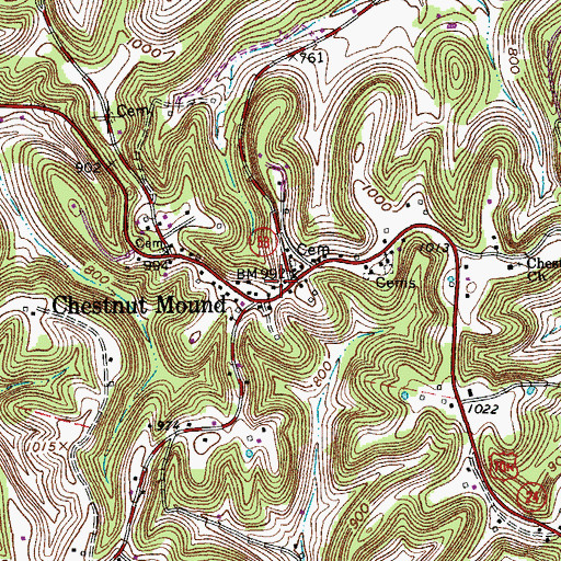 Topographic Map of Chestnut Mound, TN