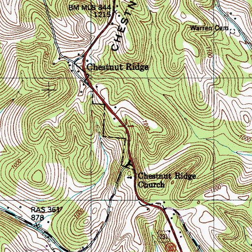 Topographic Map of Chestnut Ridge, TN