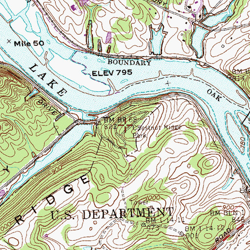 Topographic Map of Chestnut Ridge Park, TN