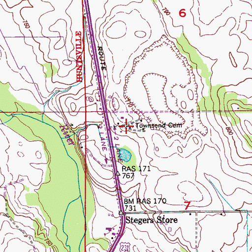 Topographic Map of Townsend Cemetery, AL