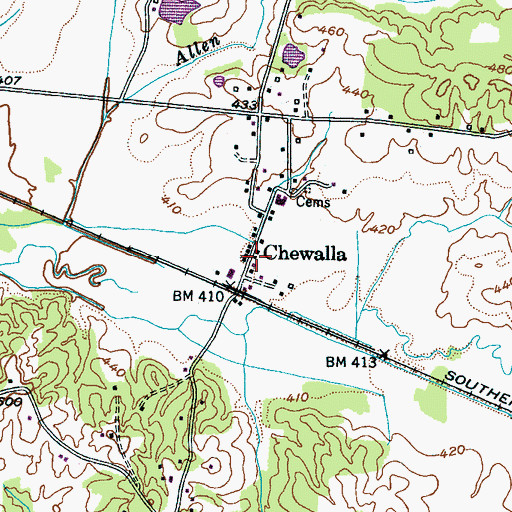Topographic Map of Chewalla, TN