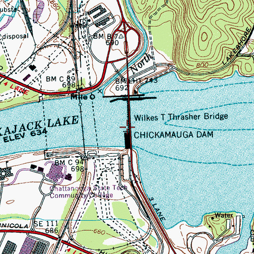 Topographic Map of Chickamauga Dam, TN