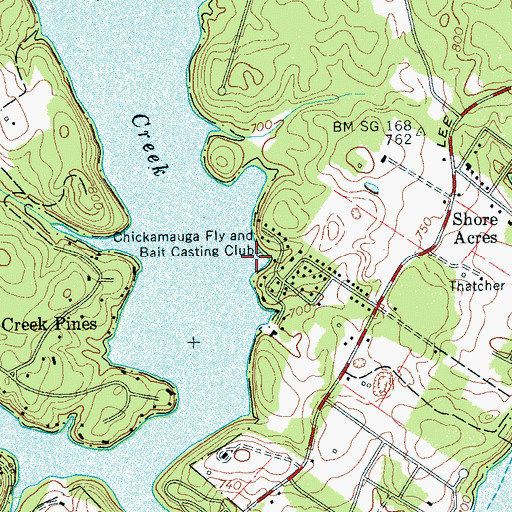Topographic Map of Chickamauga Fly and Bait Casting Club, TN