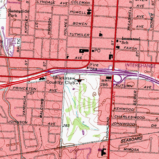 Topographic Map of Chickasaw Country Club, TN