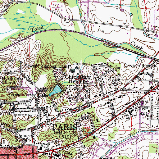 Topographic Map of Chickasaw Heights, TN