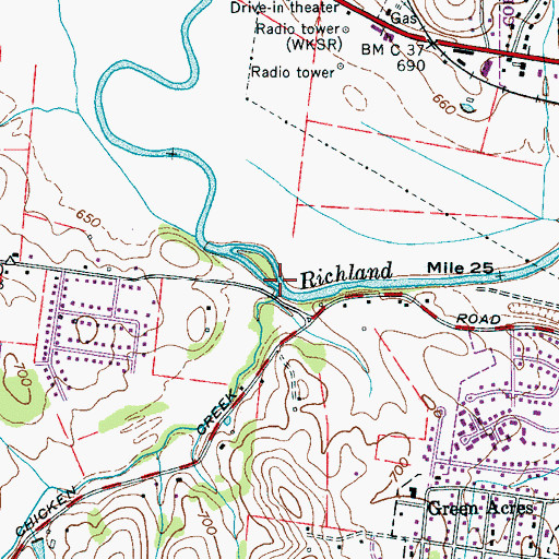 Topographic Map of Chicken Creek, TN