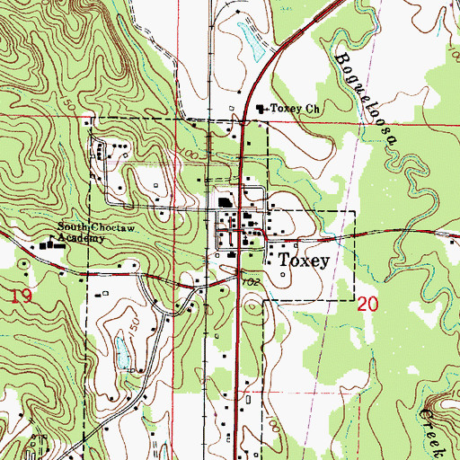 Topographic Map of Toxey, AL