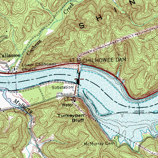 Topographic Map of Chilhowee Dam, TN