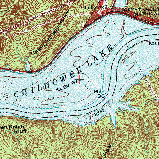 Topographic Map of Chilhowee Lake, TN