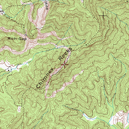 Topographic Map of Chimney Rocks, TN