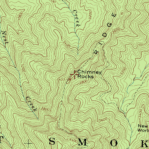 Topographic Map of Chimney Rocks, TN