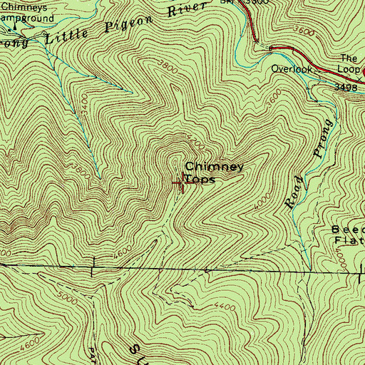 Topographic Map of Chimney Tops, TN