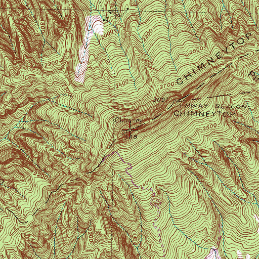 Topographic Map of Chimneytop Mountain, TN