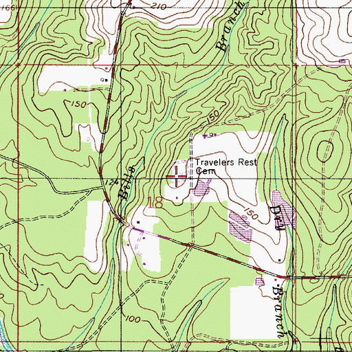 Topographic Map of Travelers Rest Cemetery, AL