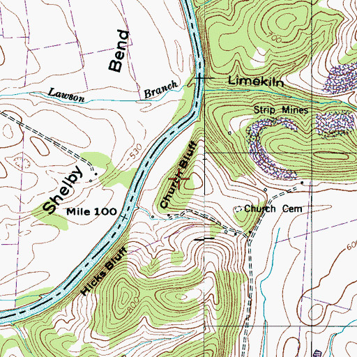 Topographic Map of Church Bluff, TN