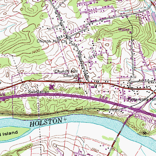 Topographic Map of Church Hill Church, TN