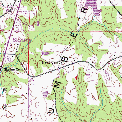 Topographic Map of Travis Cemetery, AL