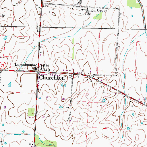 Topographic Map of Churchton, TN
