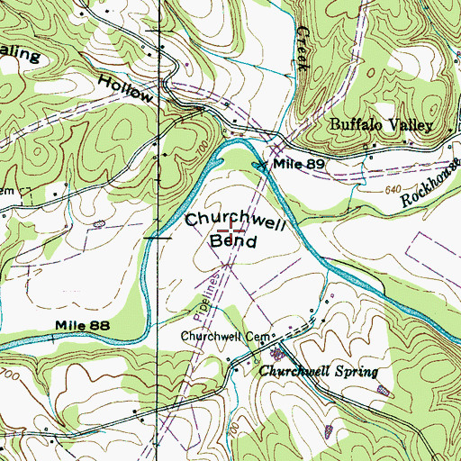 Topographic Map of Churchwell Bend, TN