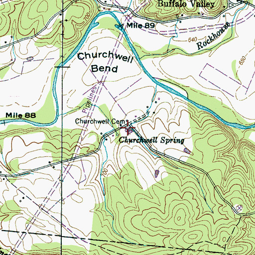 Topographic Map of Churchwell Cemetery, TN