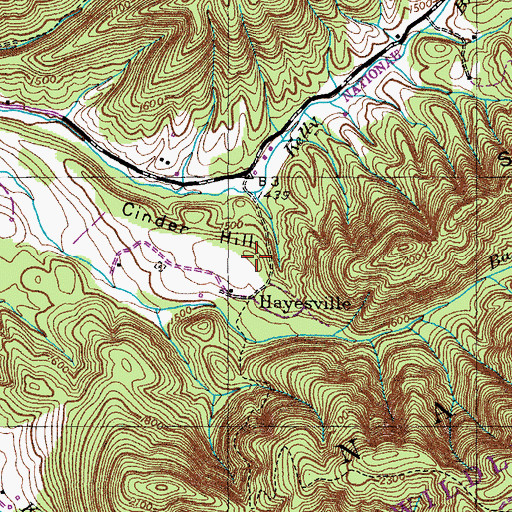 Topographic Map of Cinder Hill, TN