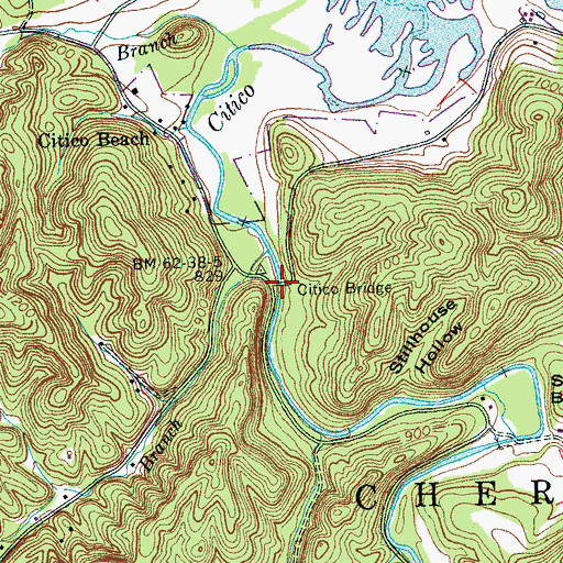 Topographic Map of Citico Bridge, TN