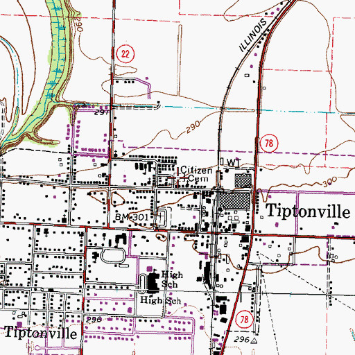 Topographic Map of Citizen Cemetery, TN