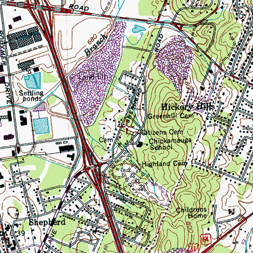 Topographic Map of Citizens Cemetery, TN