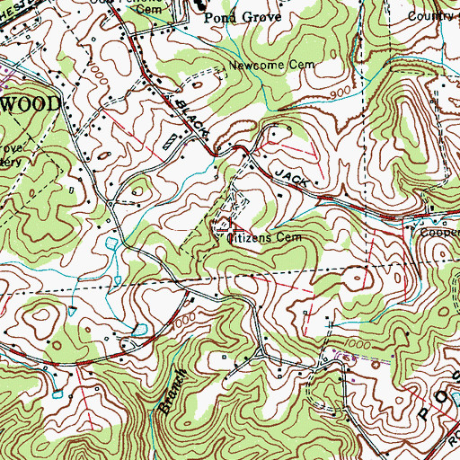 Topographic Map of Citizens Cemetery, TN