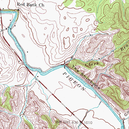 Topographic Map of Clark Branch, TN