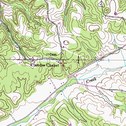 Topographic Map of Claudes Chapel, TN